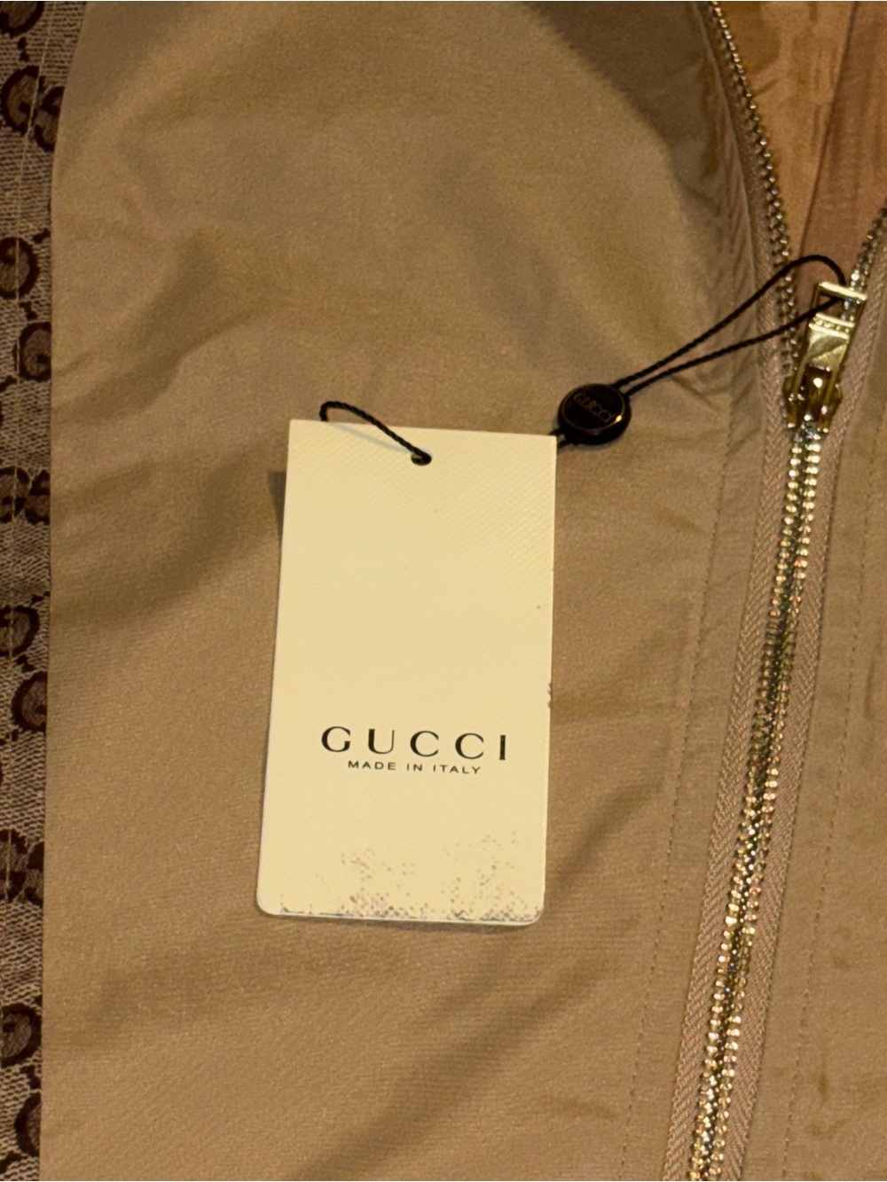 Gucci Beige Monogram Panel Hooded Bomber Jacket - Picture 3 of 6